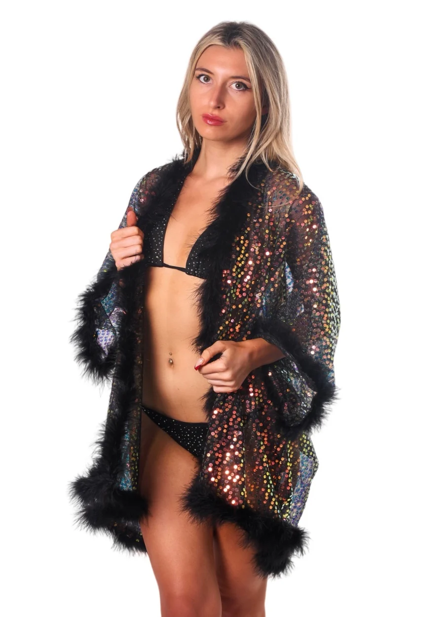 Fuzzy Sequin Kimono- Black Prism - Image 9