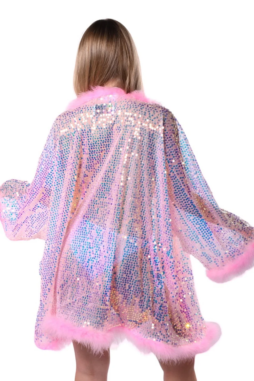 Fuzzy Sequin Kimono- Bubblegum - Image 8