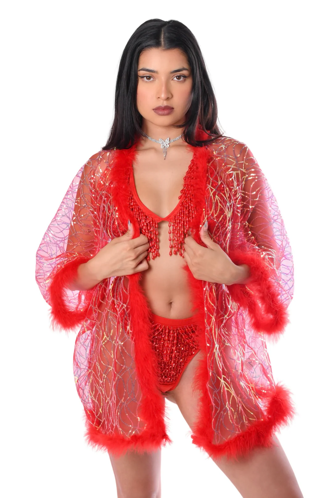 Fuzzy Sequin Kimono-Cherry Pixie - Image 3