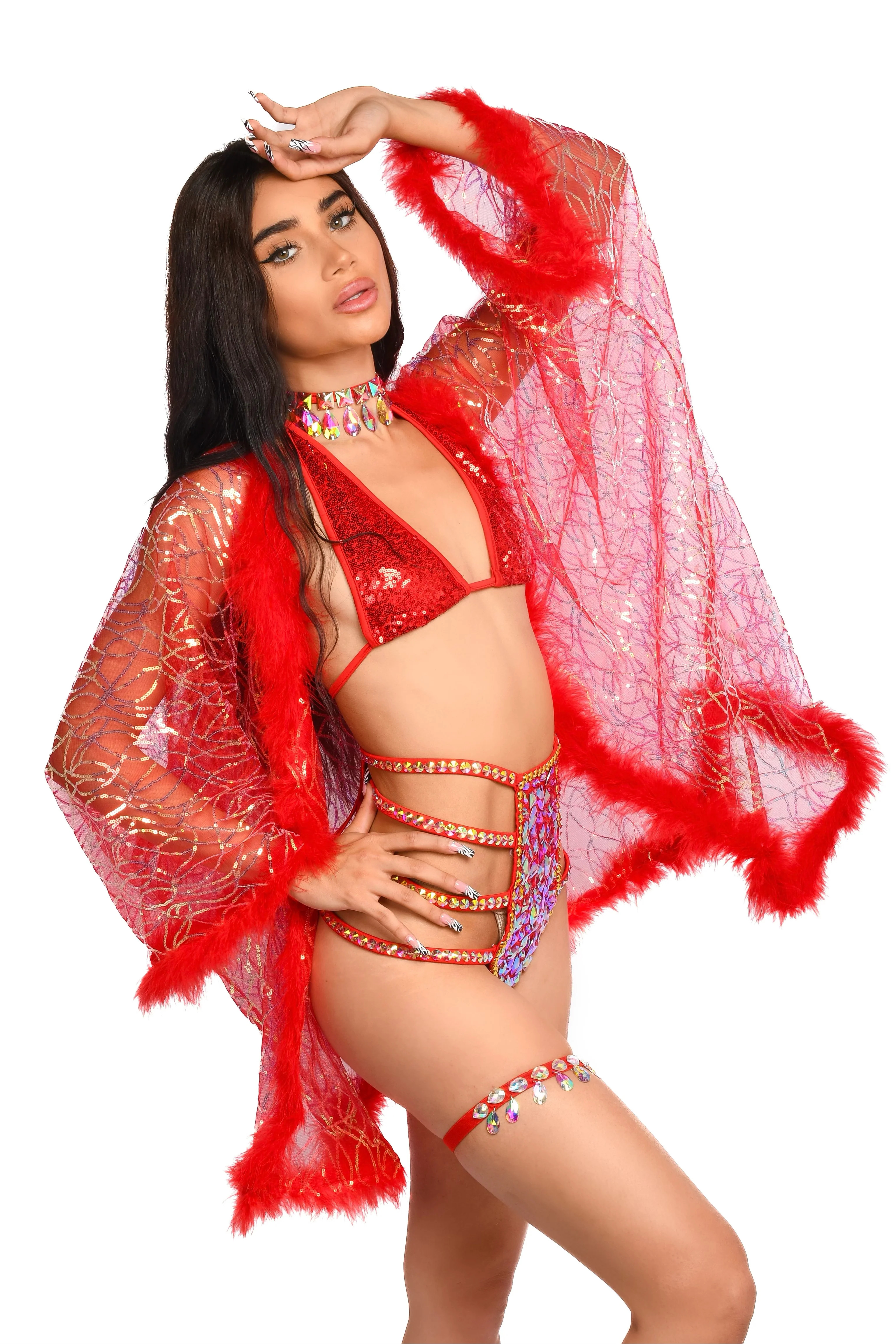 Fuzzy Sequin Kimono-Cherry Pixie - Image 4