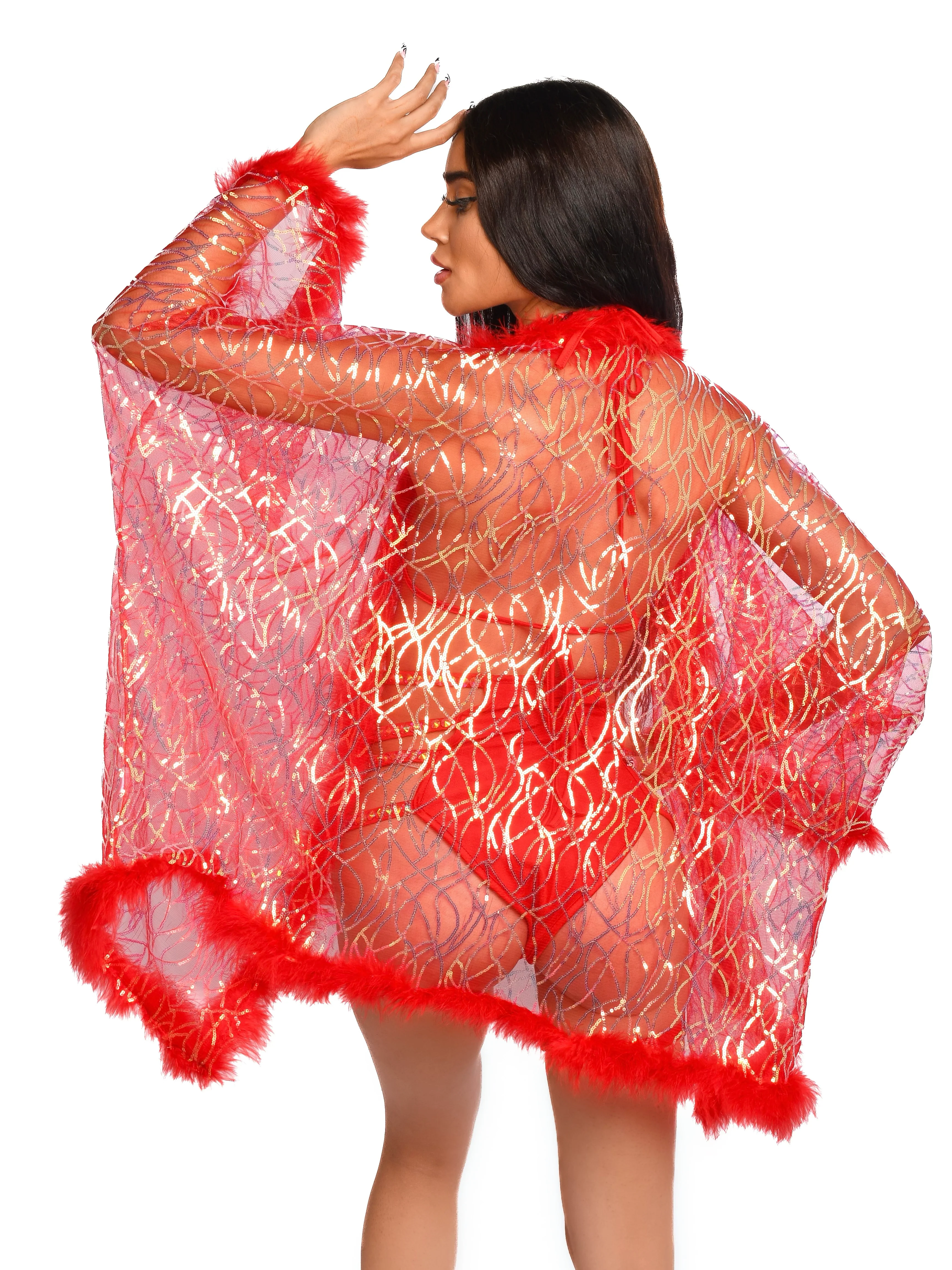 Fuzzy Sequin Kimono-Cherry Pixie - Image 5