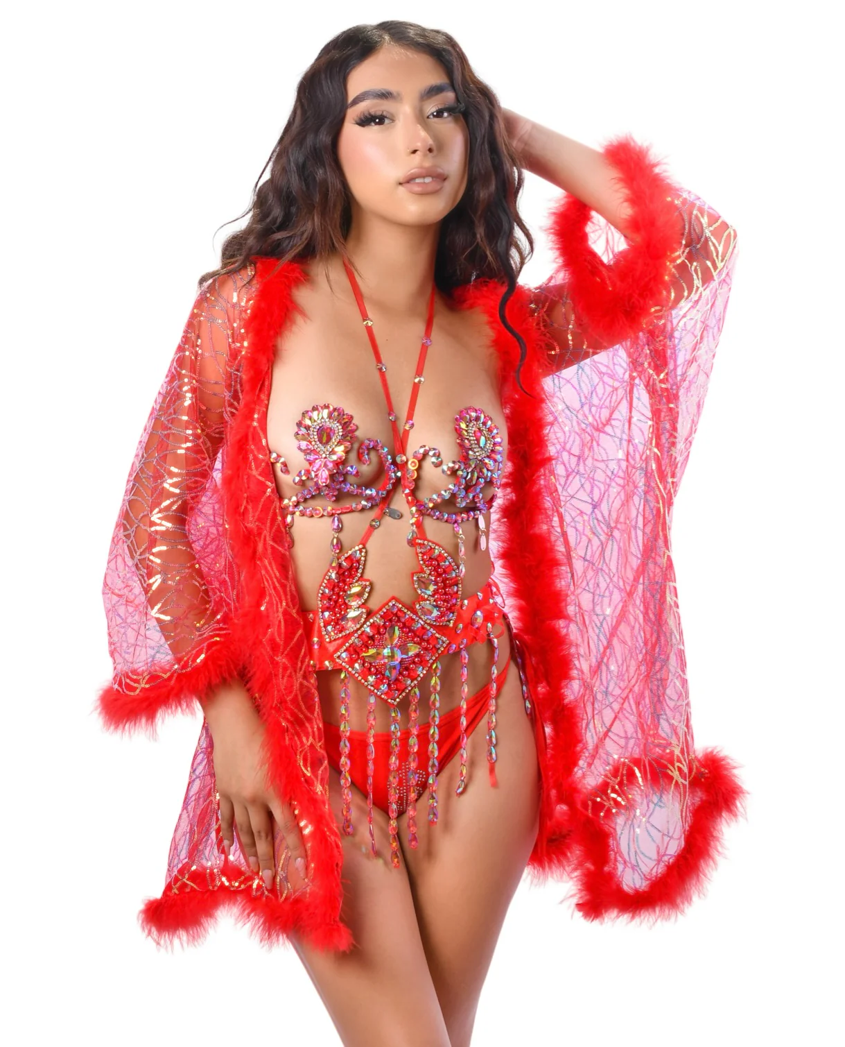 Fuzzy Sequin Kimono-Cherry Pixie - Image 6