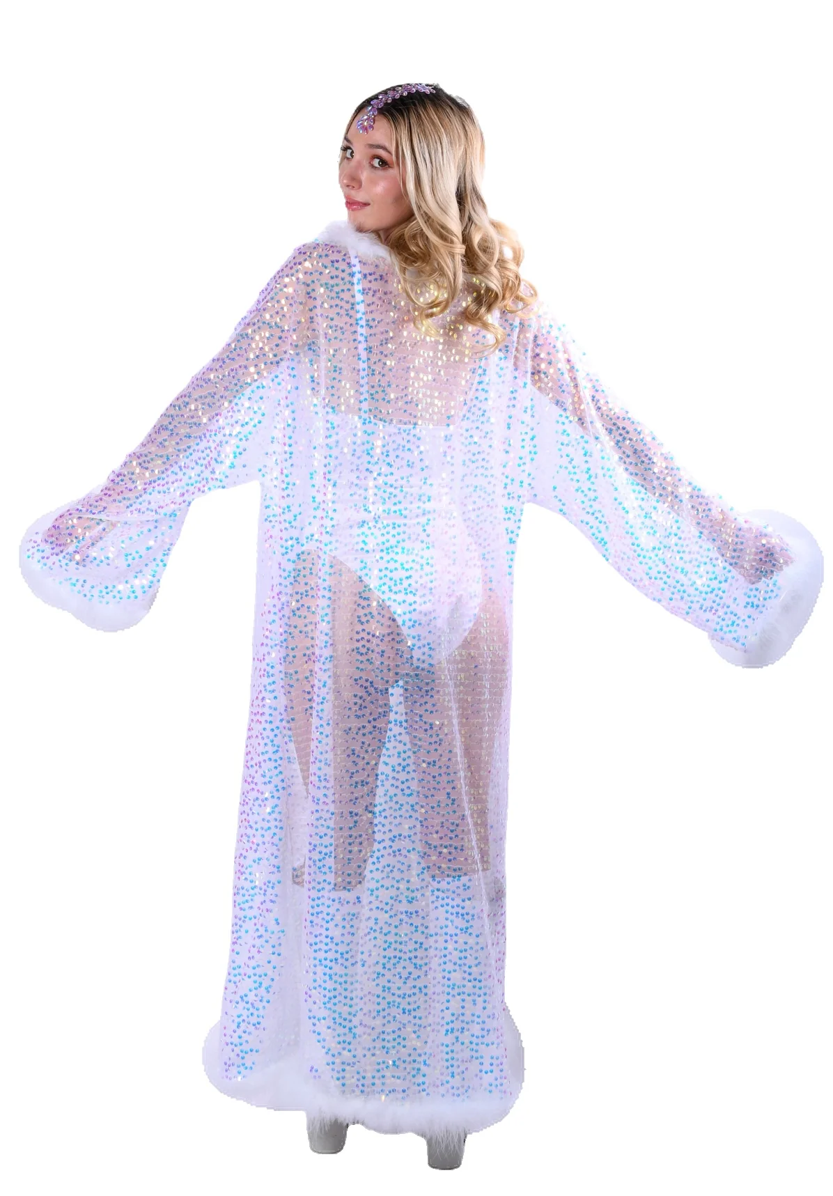Fuzzy Long Sequin Kimono - Moonlight - Image 5