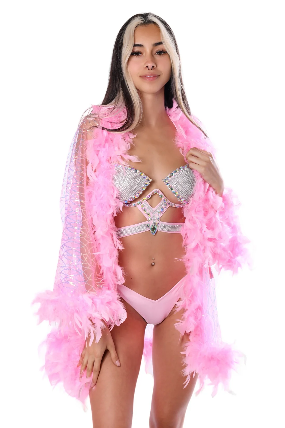 Fuzzy Sequin Kimono- Pink Diva - Image 3