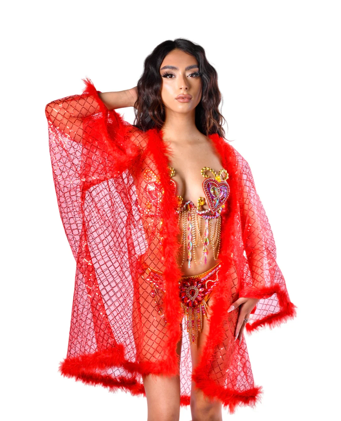 Fuzzy Sequin Kimono - Red Glitter - Image 8
