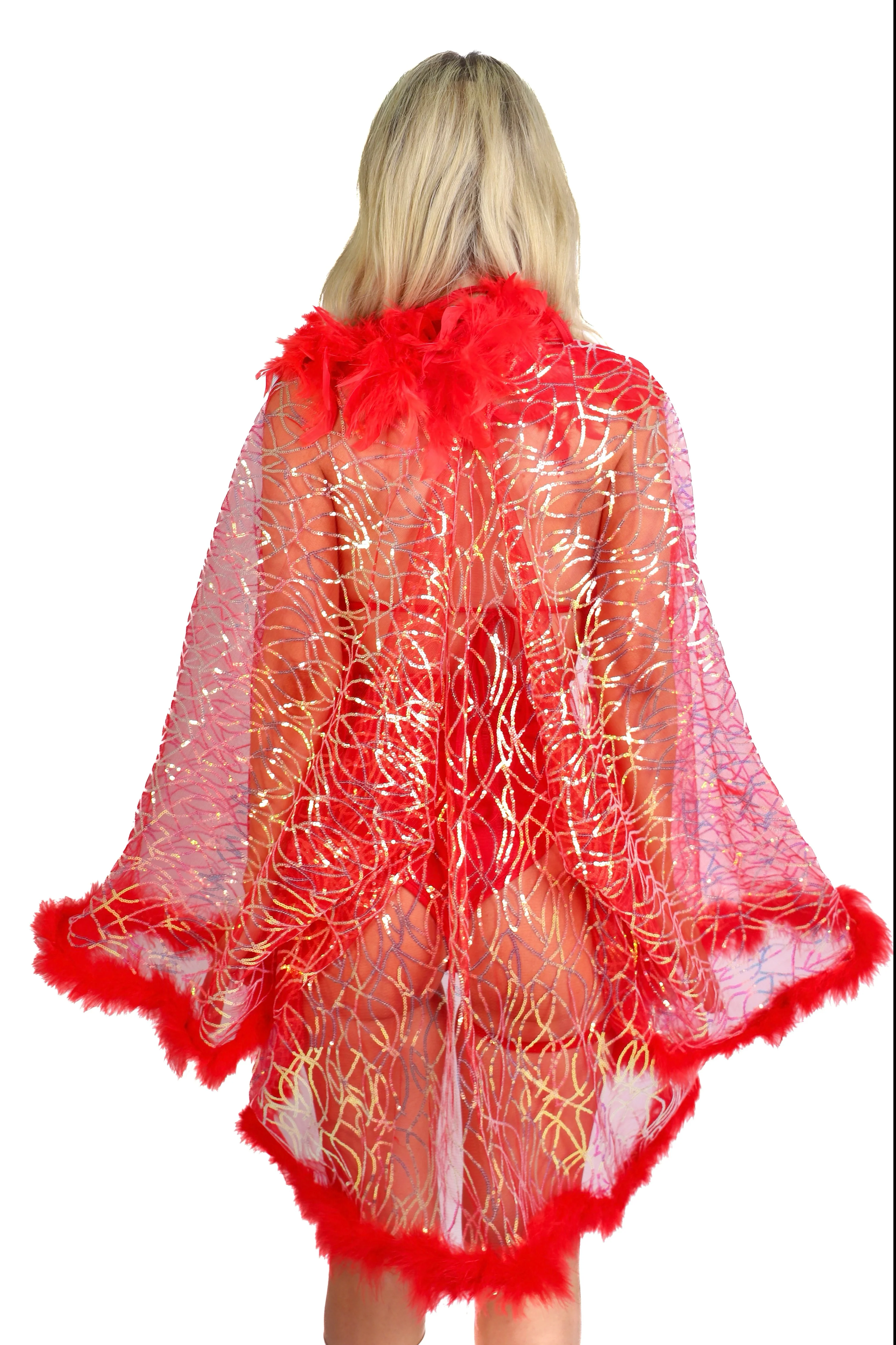 Fuzzy Sequin Kimono- Red Empress - Image 3