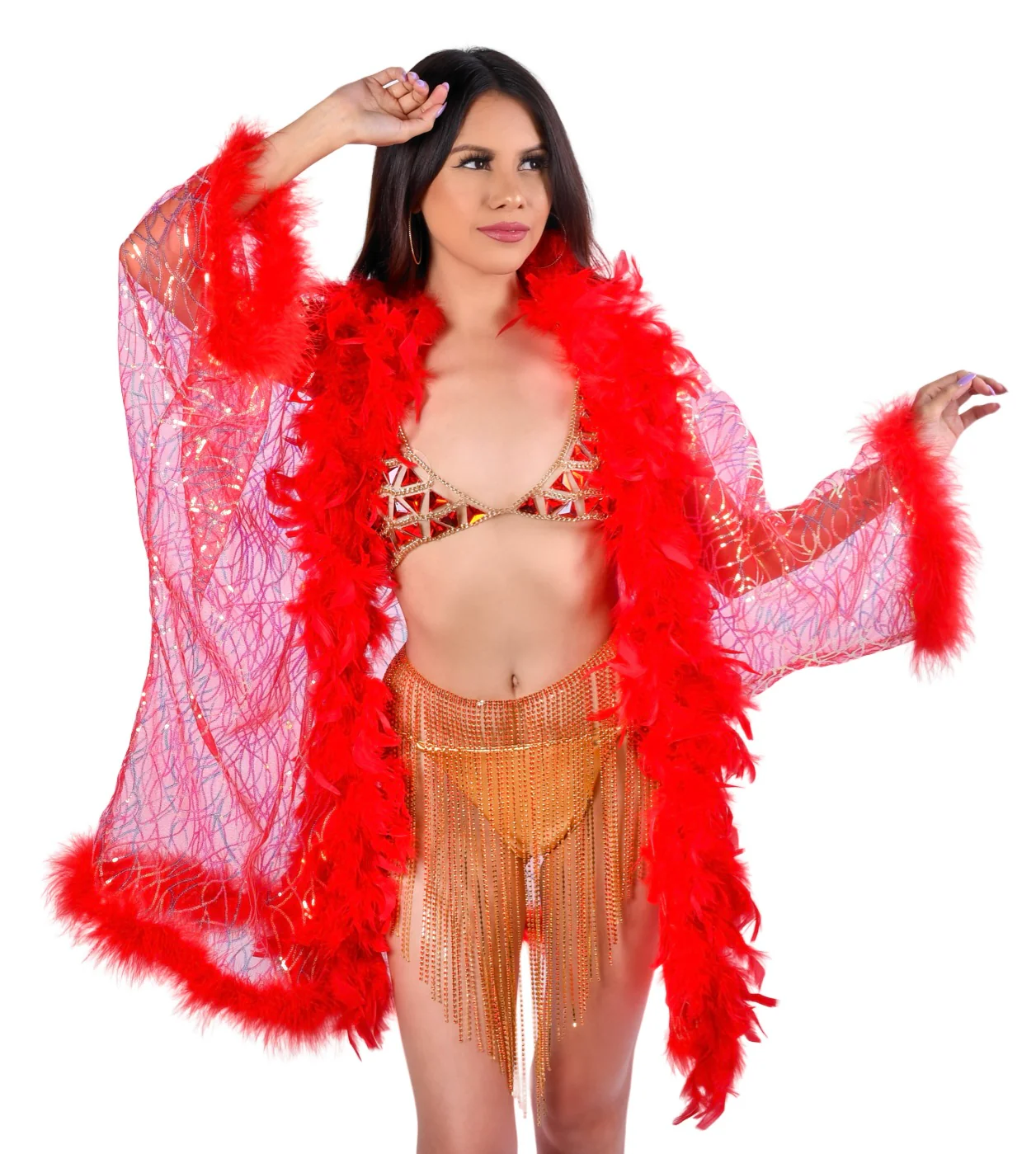 Fuzzy Sequin Kimono- Red Empress - Image 5