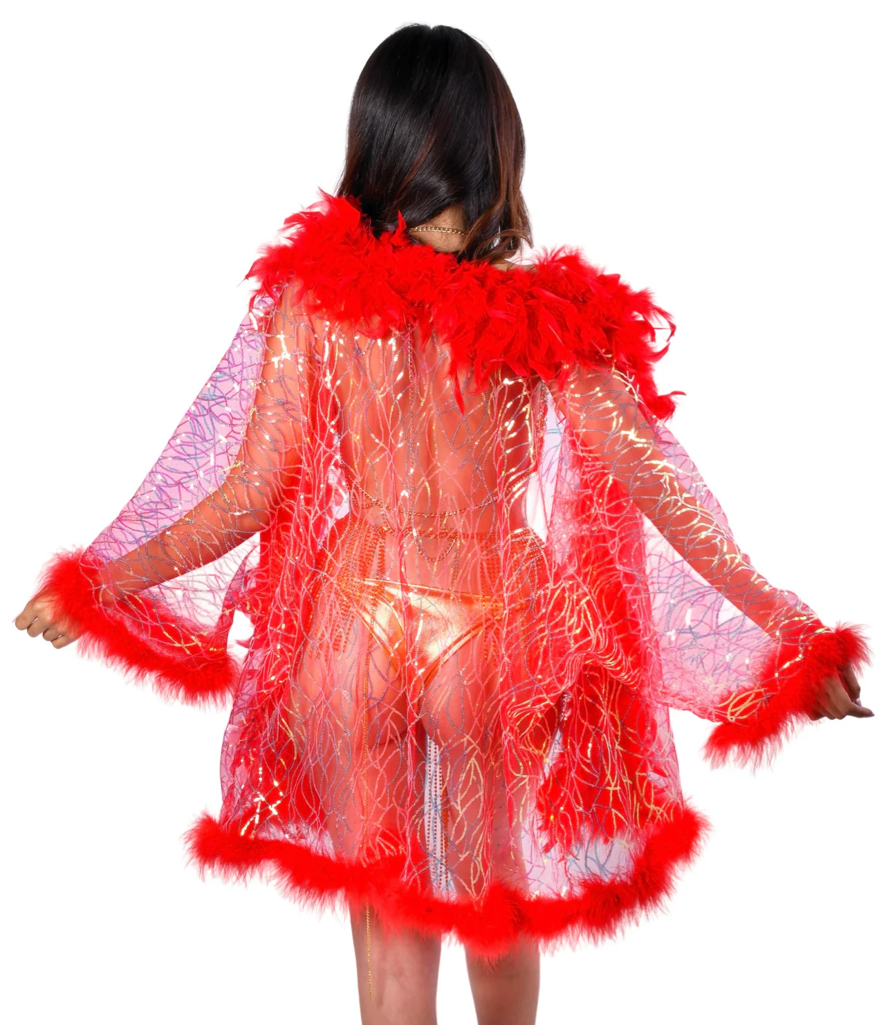 Fuzzy Sequin Kimono- Red Empress - Image 6