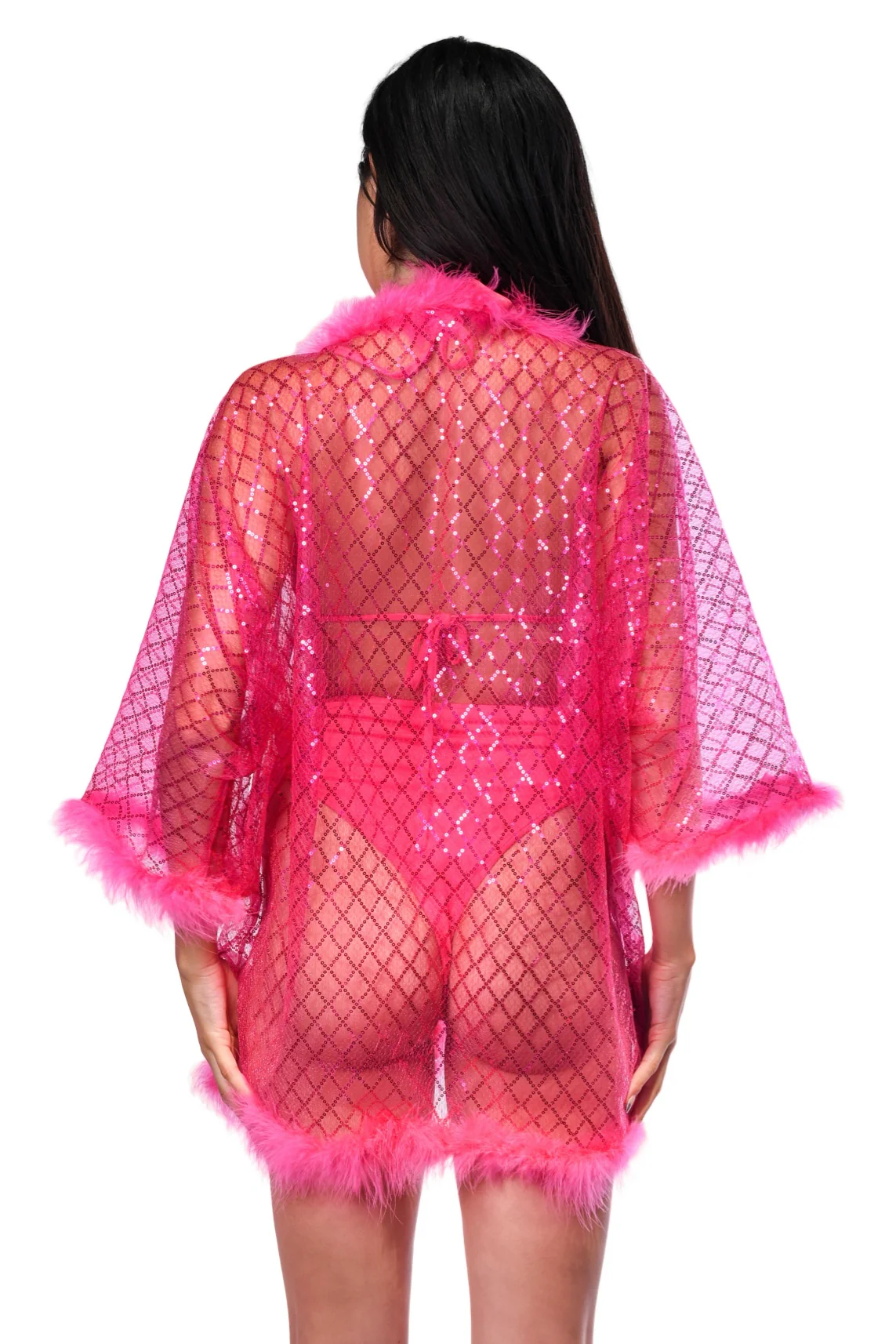 Fuzzy Sequin Kimono- Rose Pink - Image 5