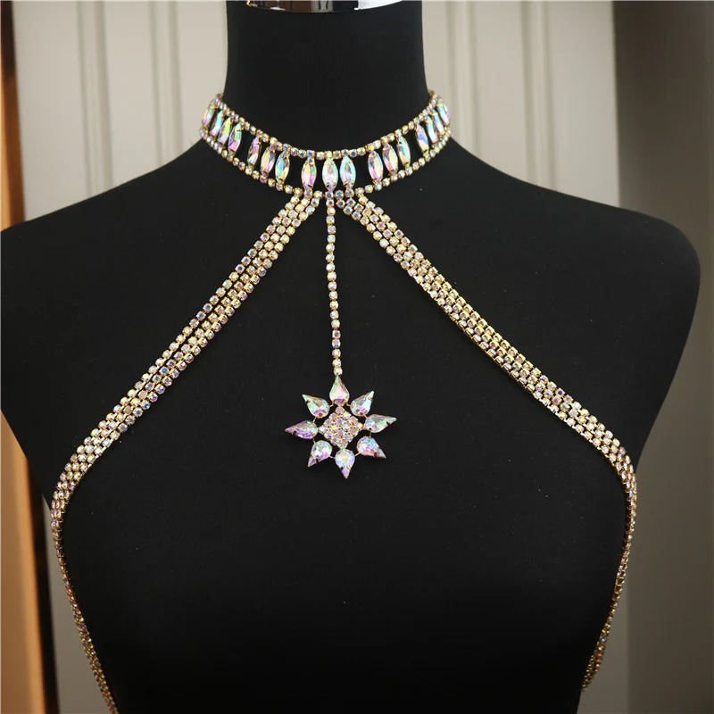AB Iridescent Rhinestone Body Necklace - Image 5