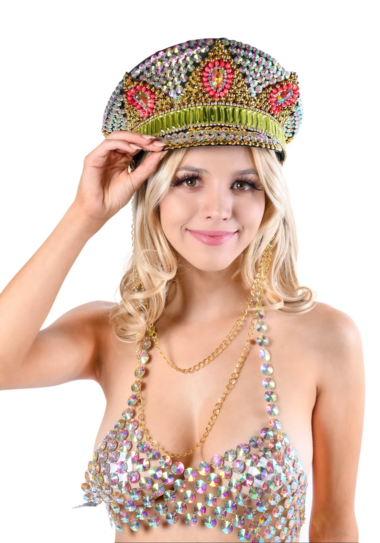 Golden Pink Rhinestone Festival Hat