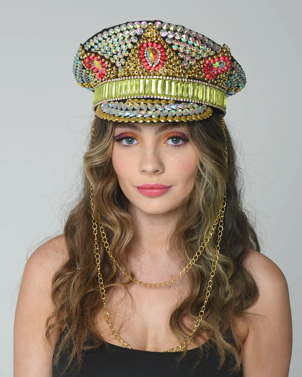 Golden Pink Rhinestone Festival Hat - Image 3