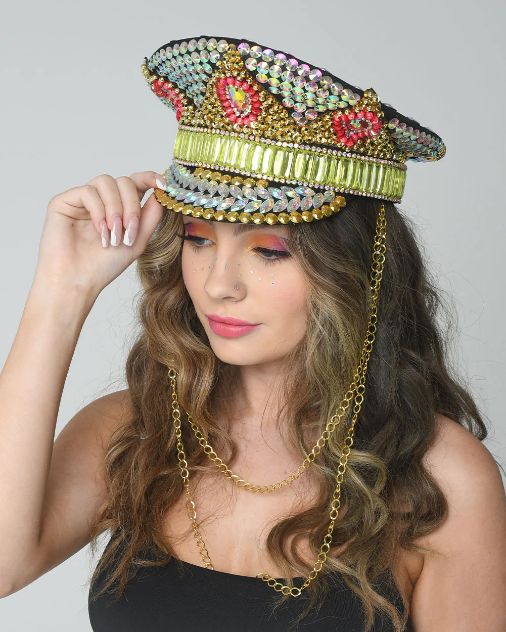 Golden Pink Rhinestone Festival Hat - Image 4