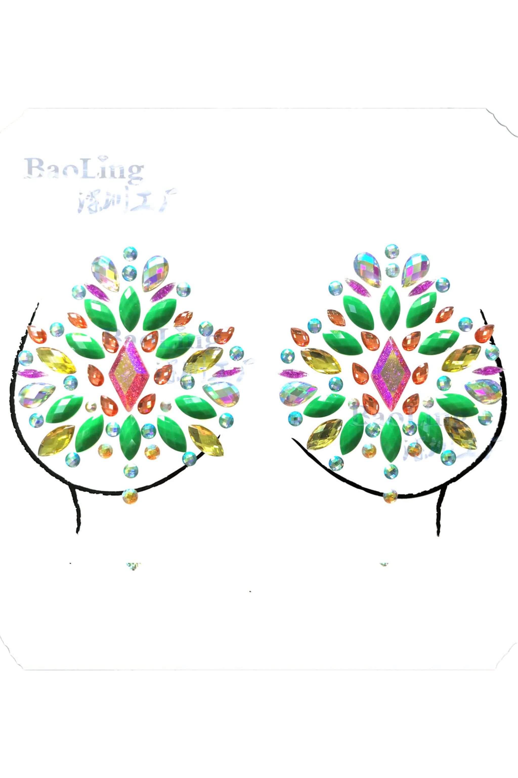 Green Rhinestone Crystal Jewel Pasties, Body/Chest Jewels