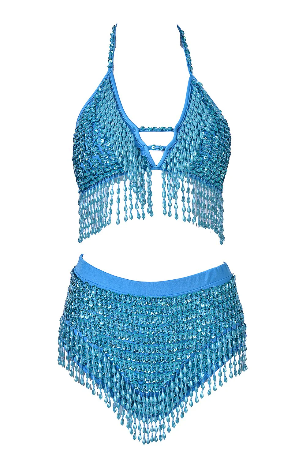 Hand Stitched Sequin High Waisted Bottom- Pixie Blue - Image 4