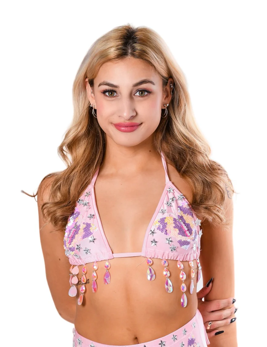 Hand Stitched Sequin Top- Pink Butterfly Dream - Image 5