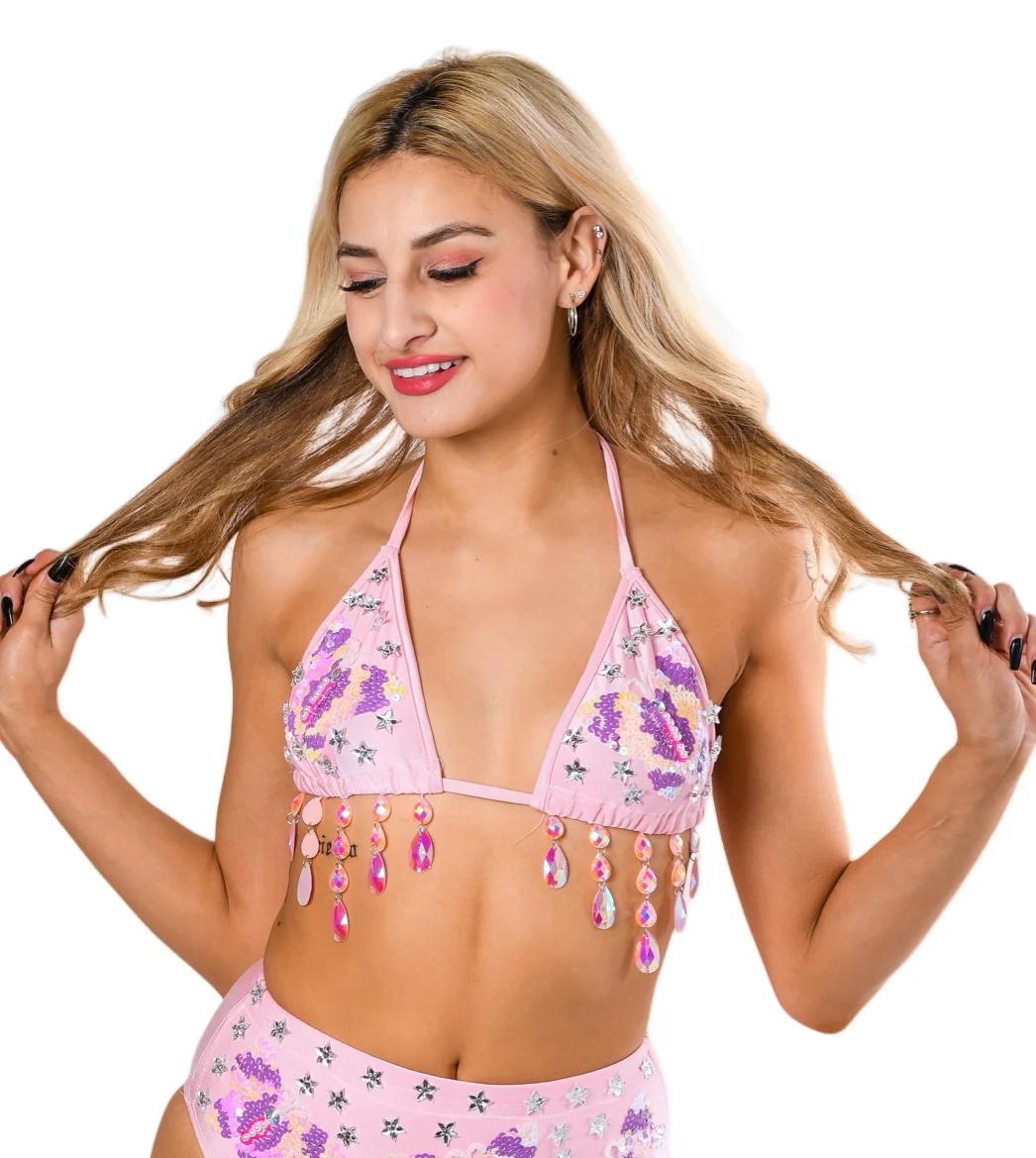 Hand Stitched Sequin Top- Pink Butterfly Dream - Image 7