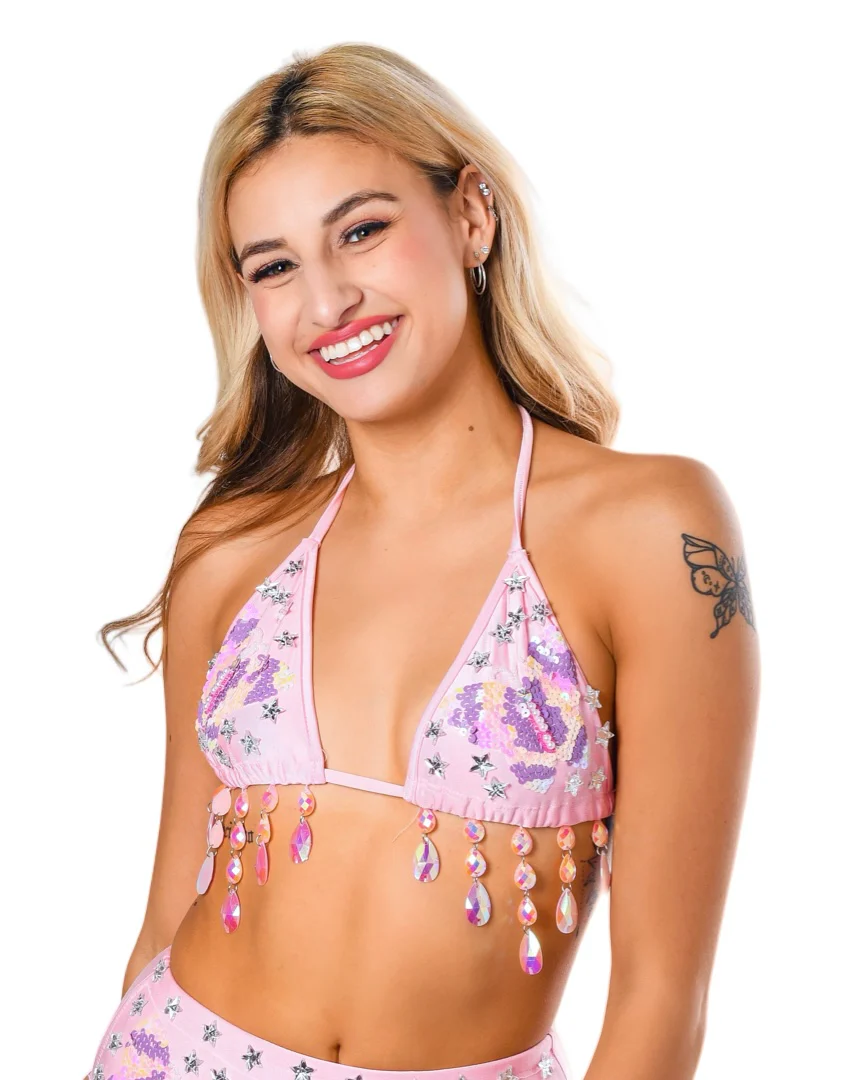 Hand Stitched Sequin Top- Pink Butterfly Dream - Image 8