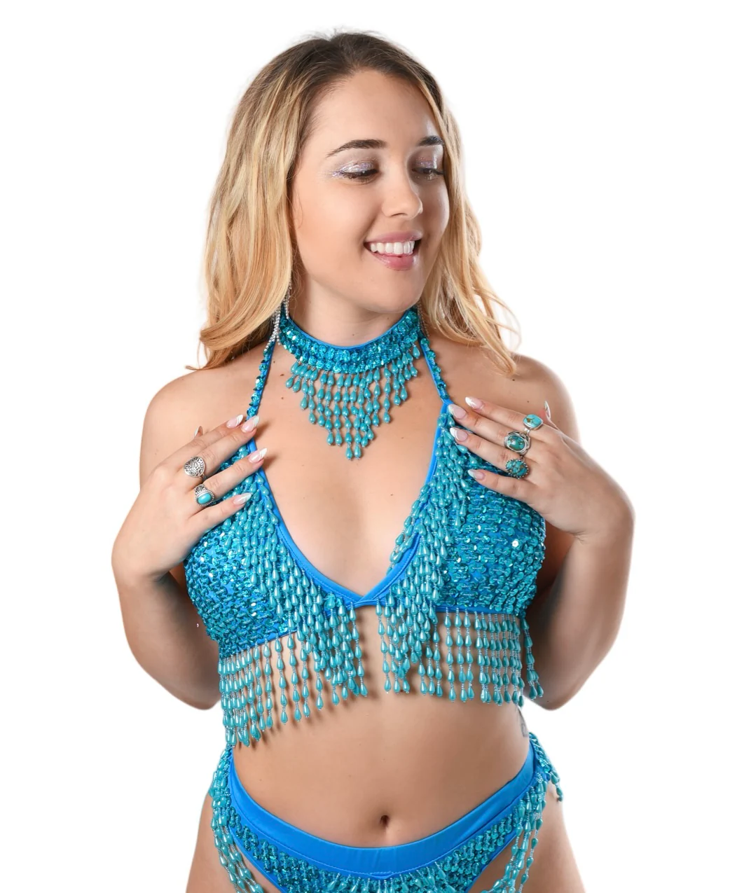 Hand Stitched Sequin Bra Top- Pixie Blue - Image 4