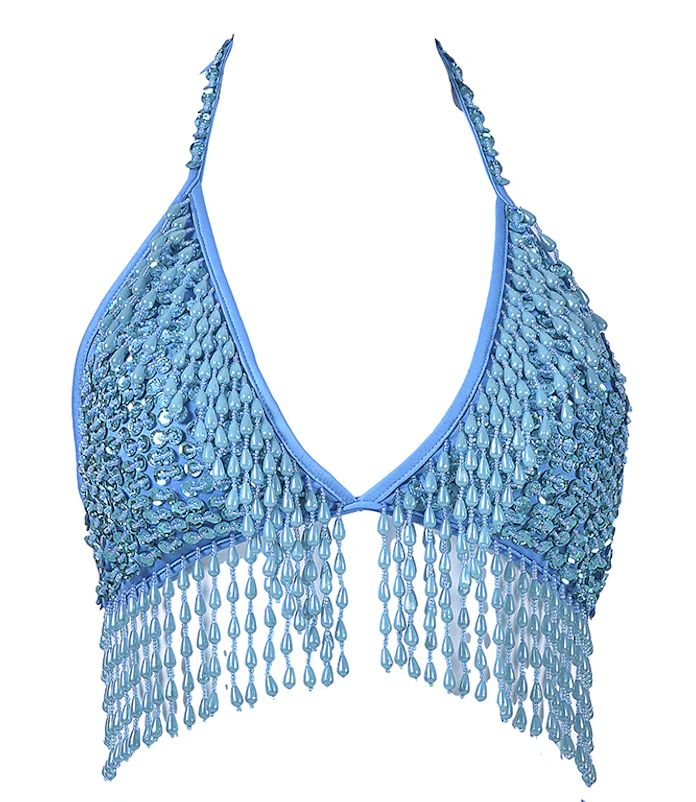 Hand Stitched Sequin Bra Top- Pixie Blue - Image 5