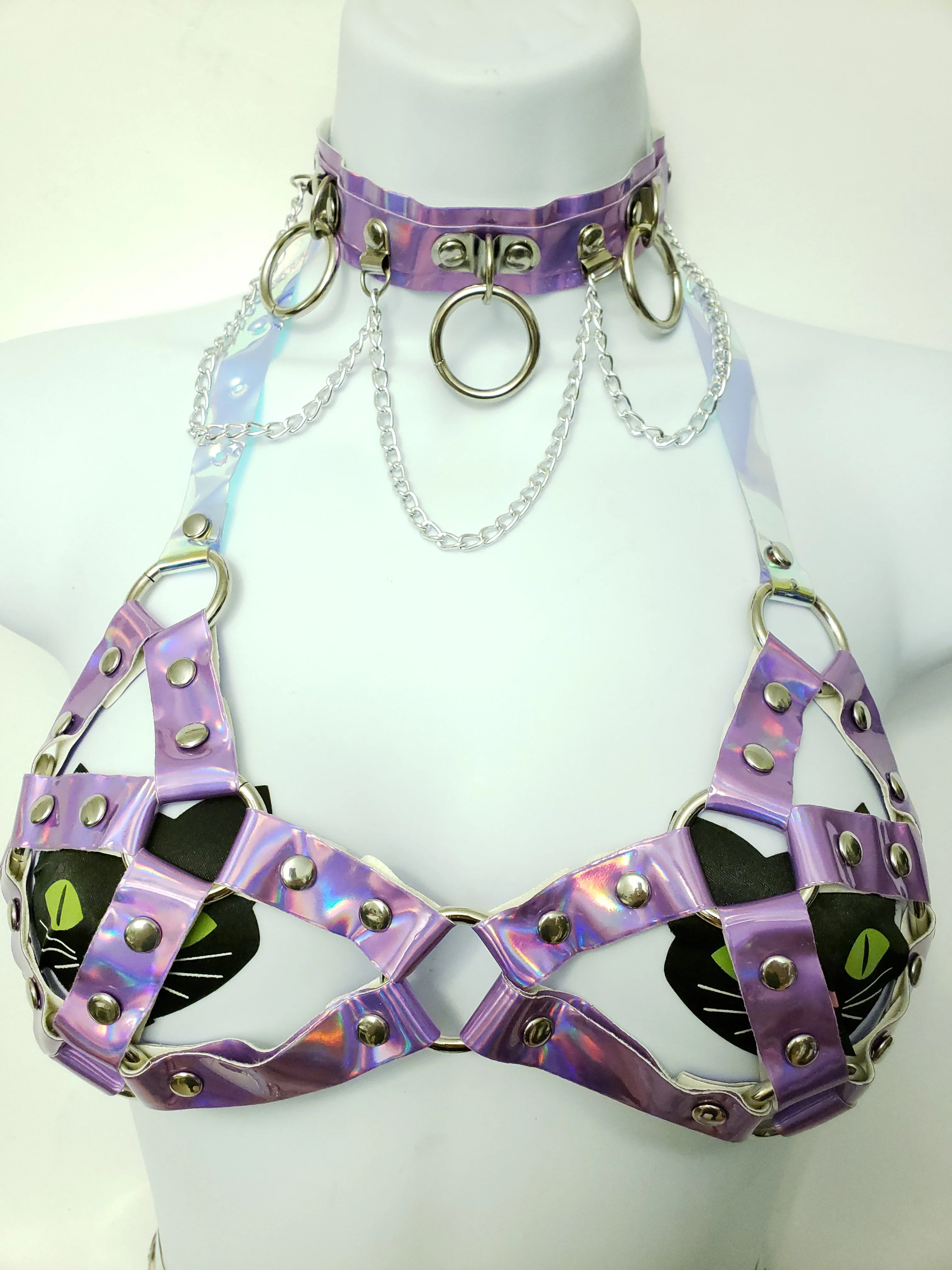 Hoop Chain Chocker in Baby Purple Hologram - Image 3