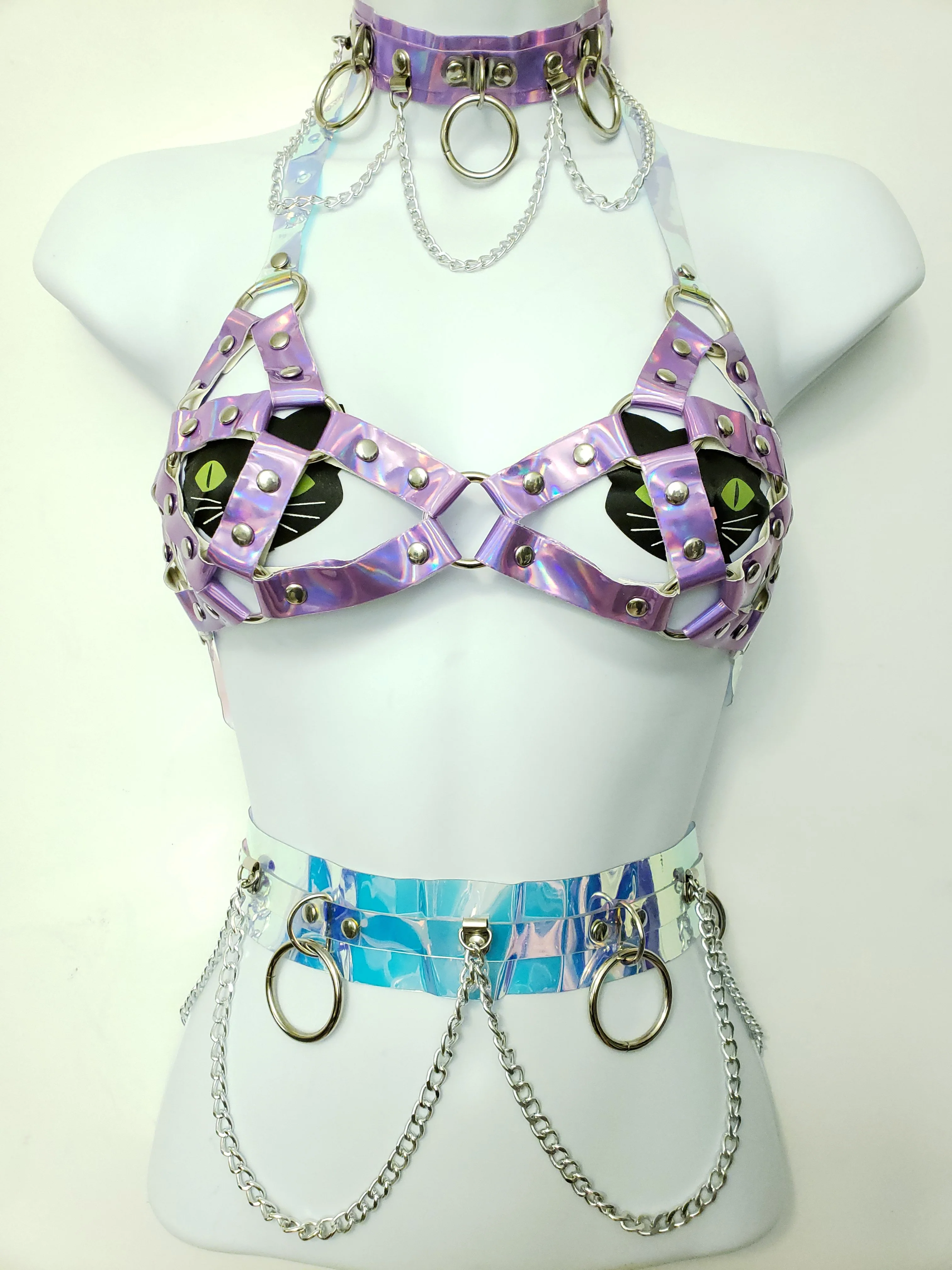 Hoop Chain Chocker in Baby Purple Hologram - Image 4
