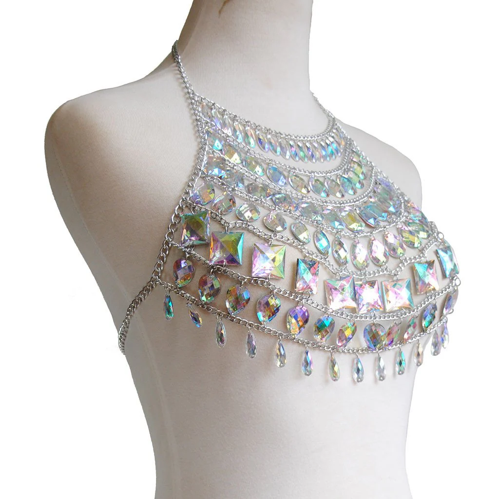 Iridescent Gem Body Jewelry Halter Top - Image 10