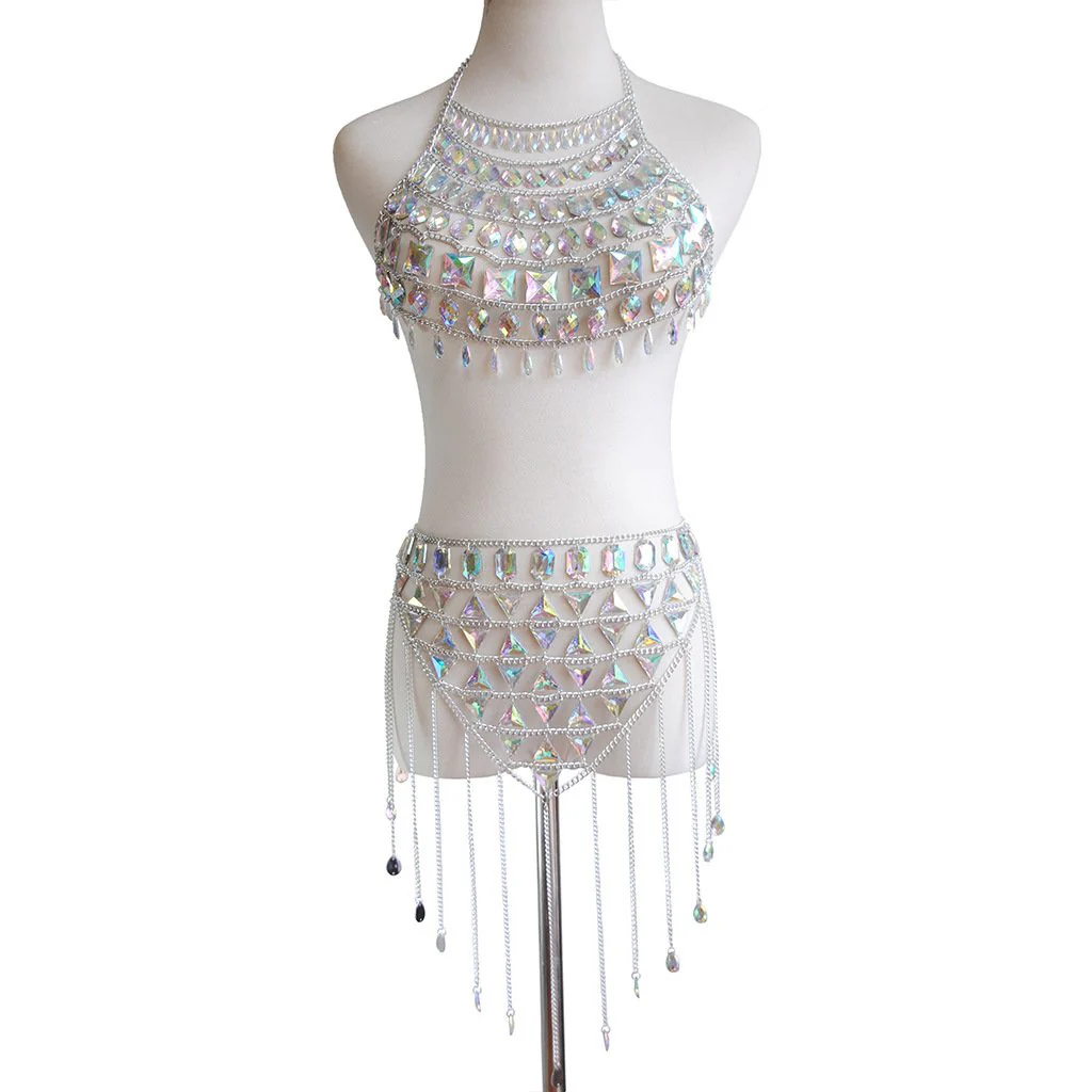 Iridescent Gem Body Jewelry Halter Top - Image 6