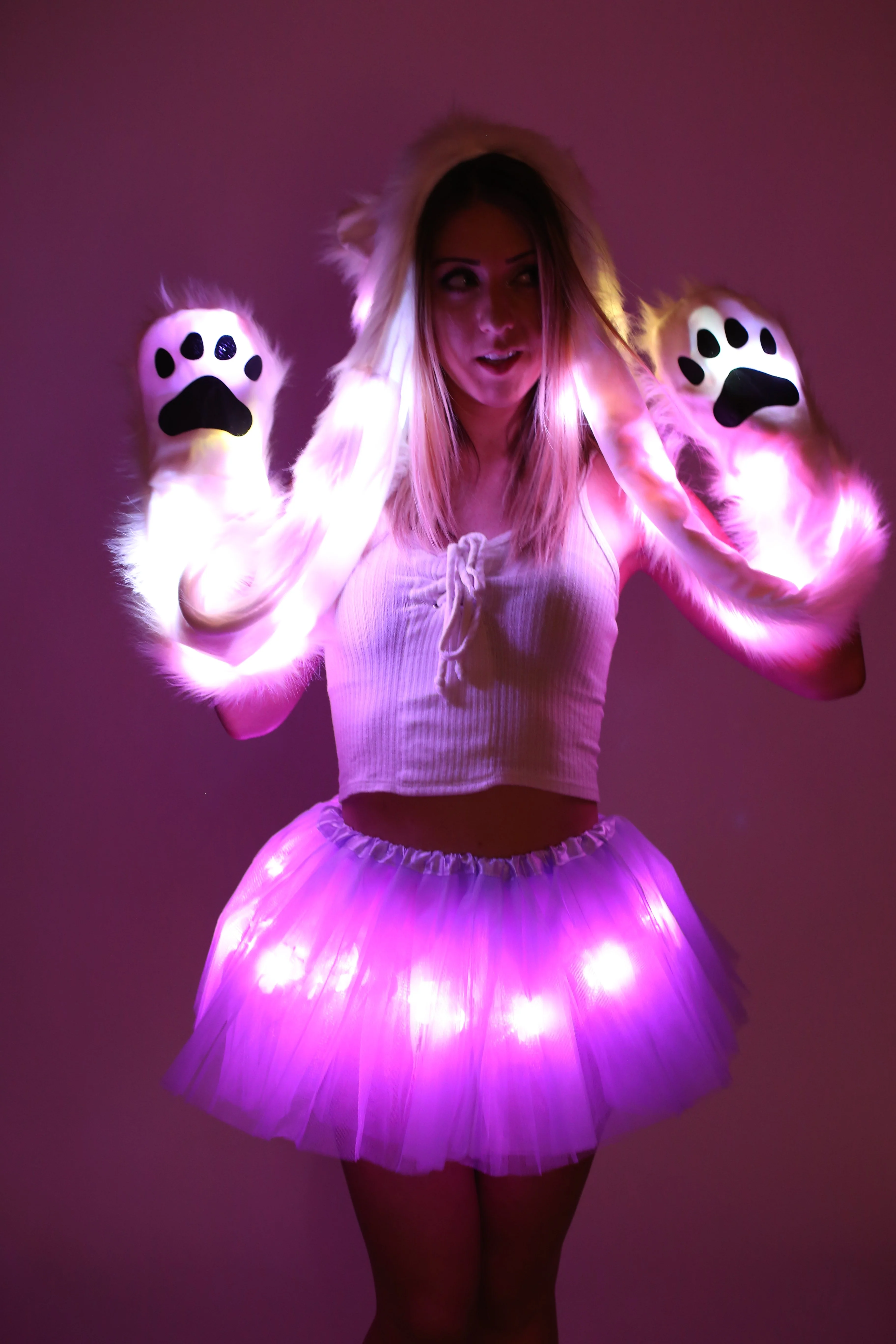 LED Fur Hood - Fuzzy Animal Rave Hood - Image 3
