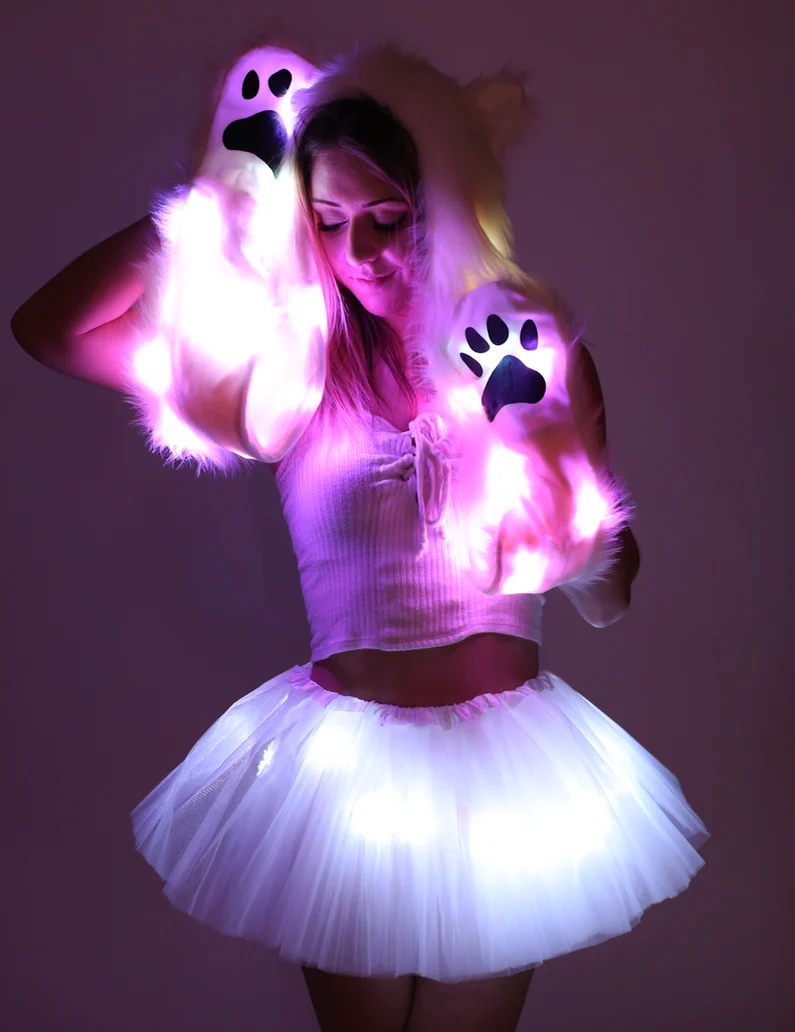 LED Fur Hood - Fuzzy Animal Rave Hood - Image 9