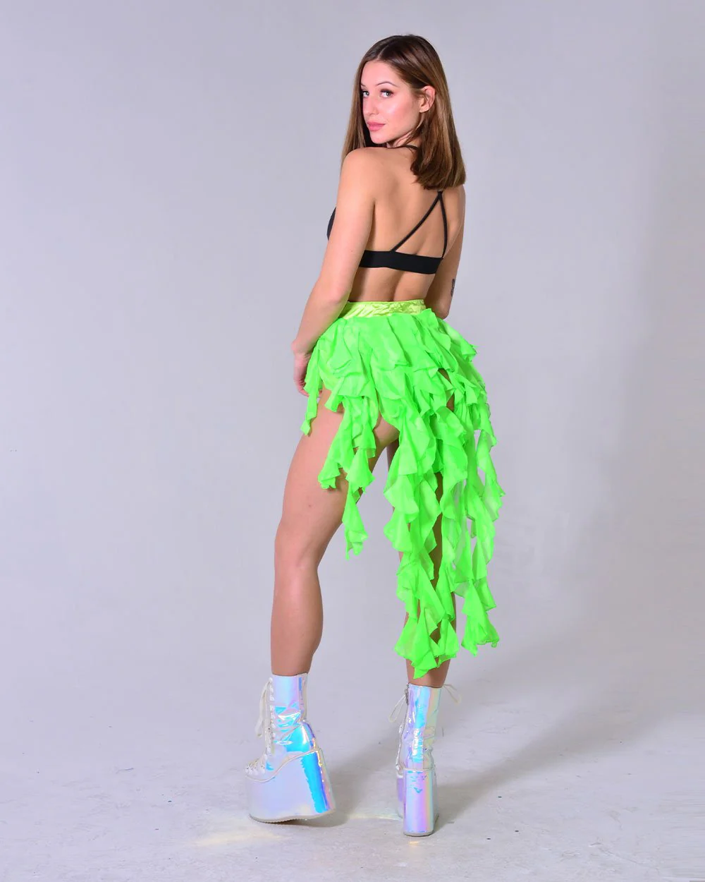 Neon Lime Long Wrap Skirt - Image 6