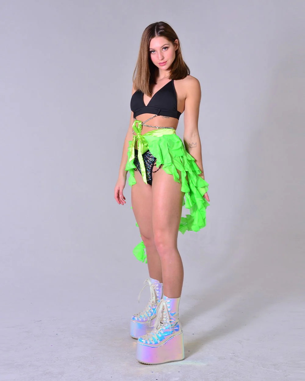 Neon Lime Long Wrap Skirt - Image 8