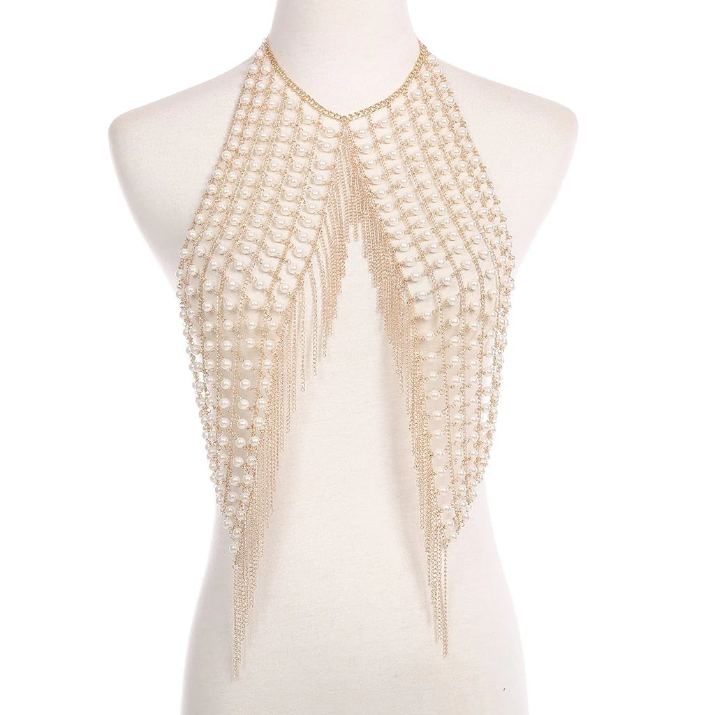 Pearl Tassel Chain Halter Top - Image 4
