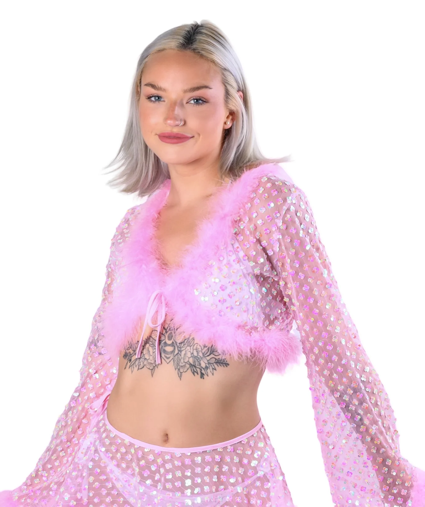 Pink Daisy Fuzzy 3D Sequin Top
