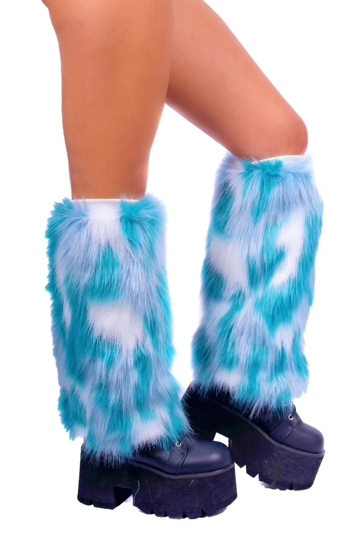Blue/White Fuzzy Leg Warmers