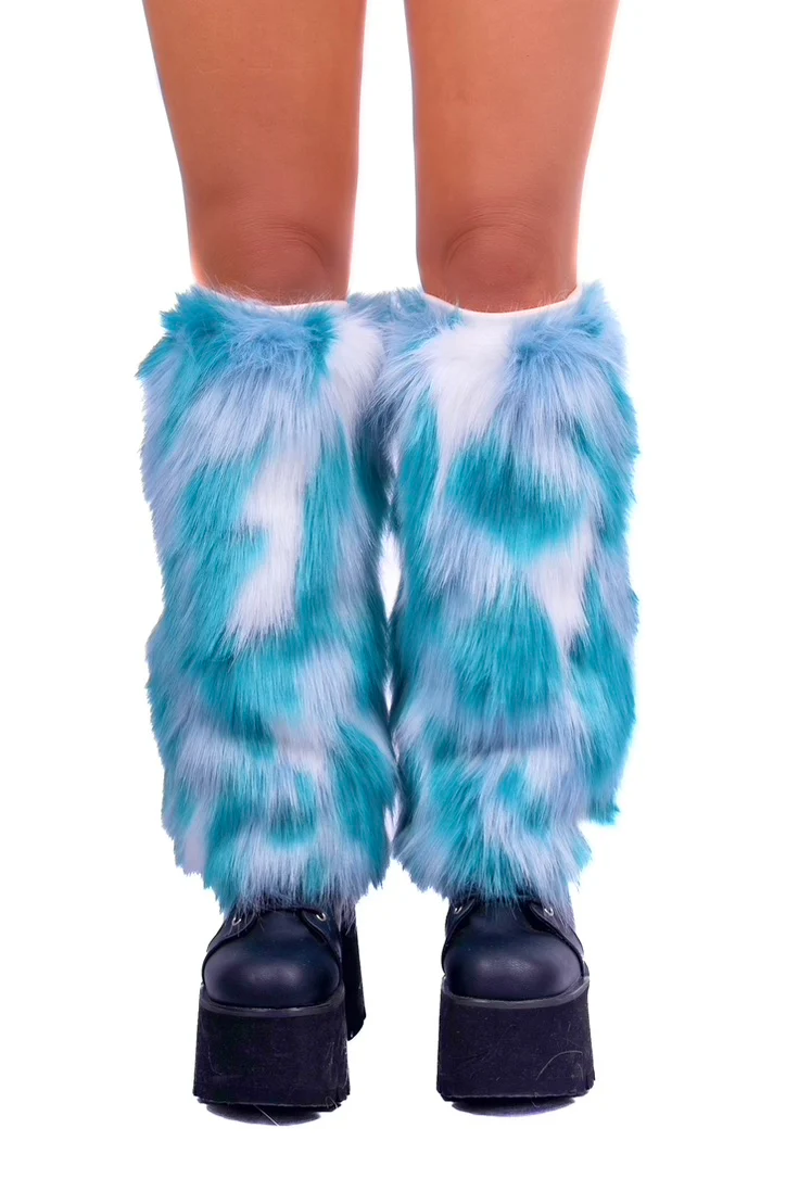 Blue/White Fuzzy Leg Warmers - Image 2