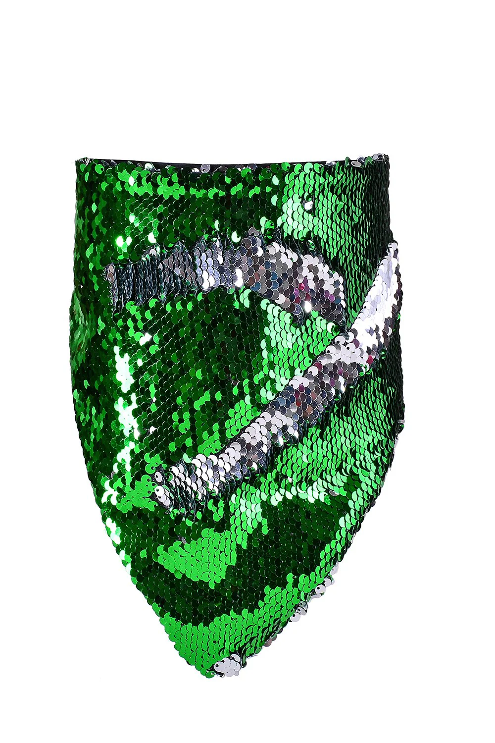 Reversible Sequin Bandana & Face Mask - Silver & Grass - Image 3