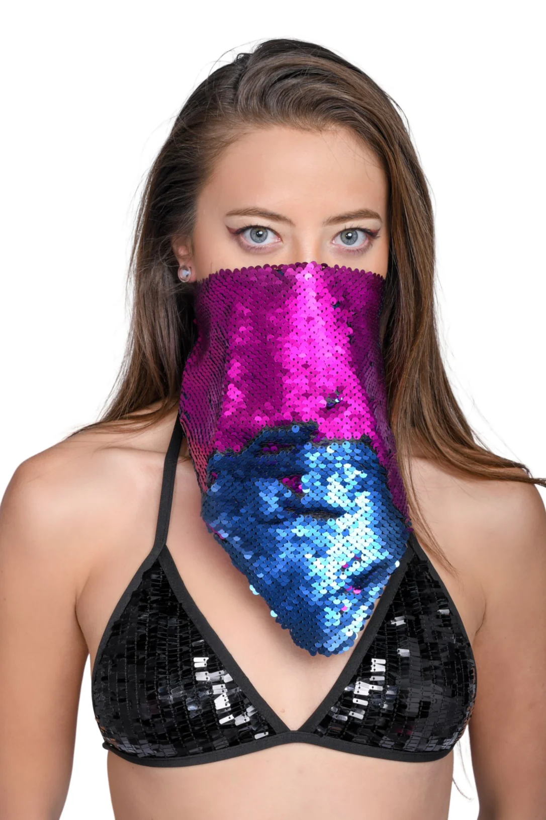 Reversible Sequin Bandana & Face Mask - Violet & Blue (Matt) - Image 2