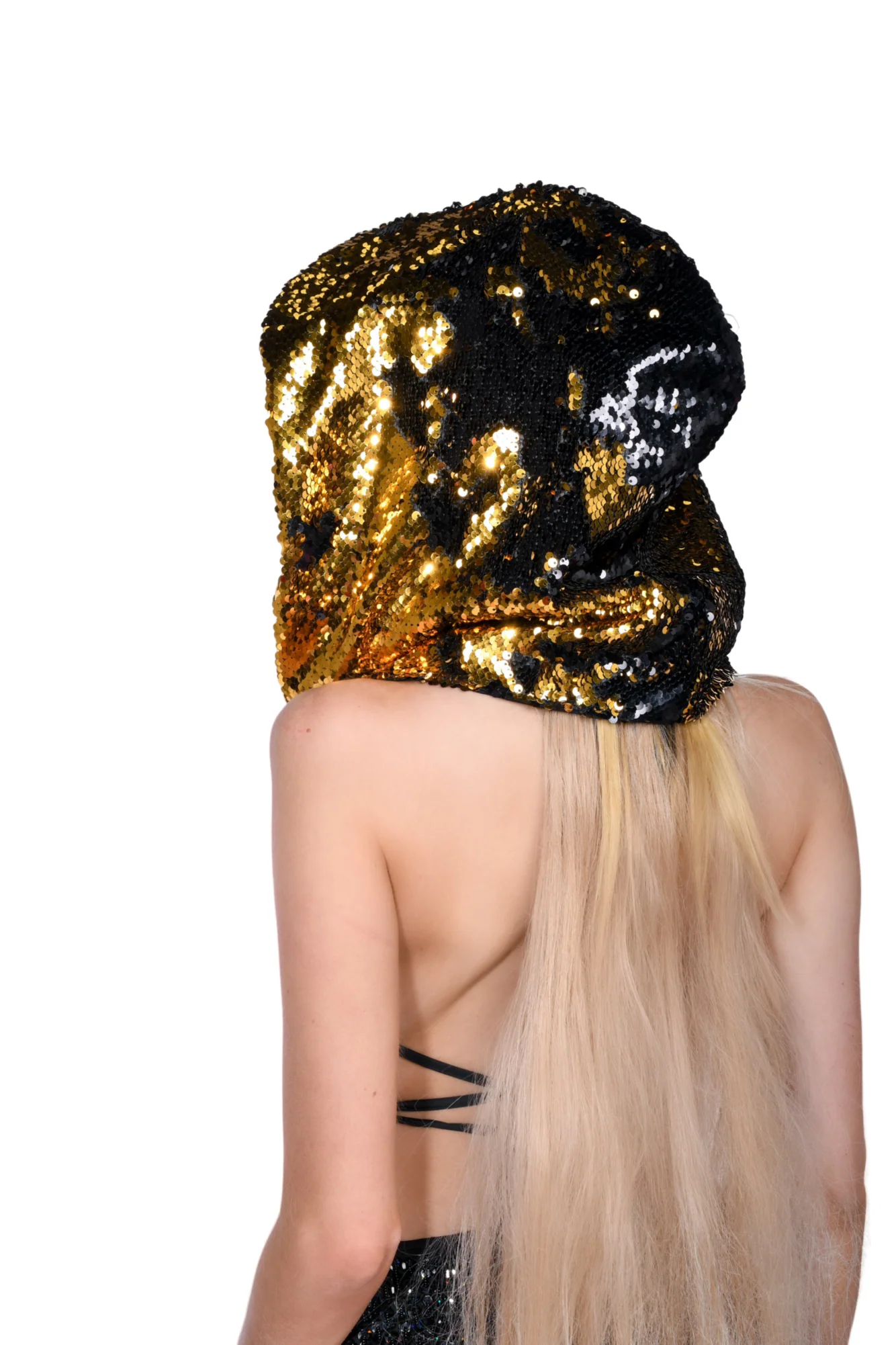 Reversible Sequin Hood - Gold & Black - Image 3