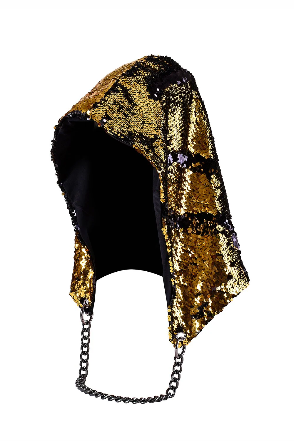 Reversible Sequin Hood - Gold & Black - Image 9