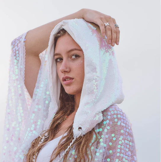 Reversible Sequin Hood - Iridescent & White - Image 4
