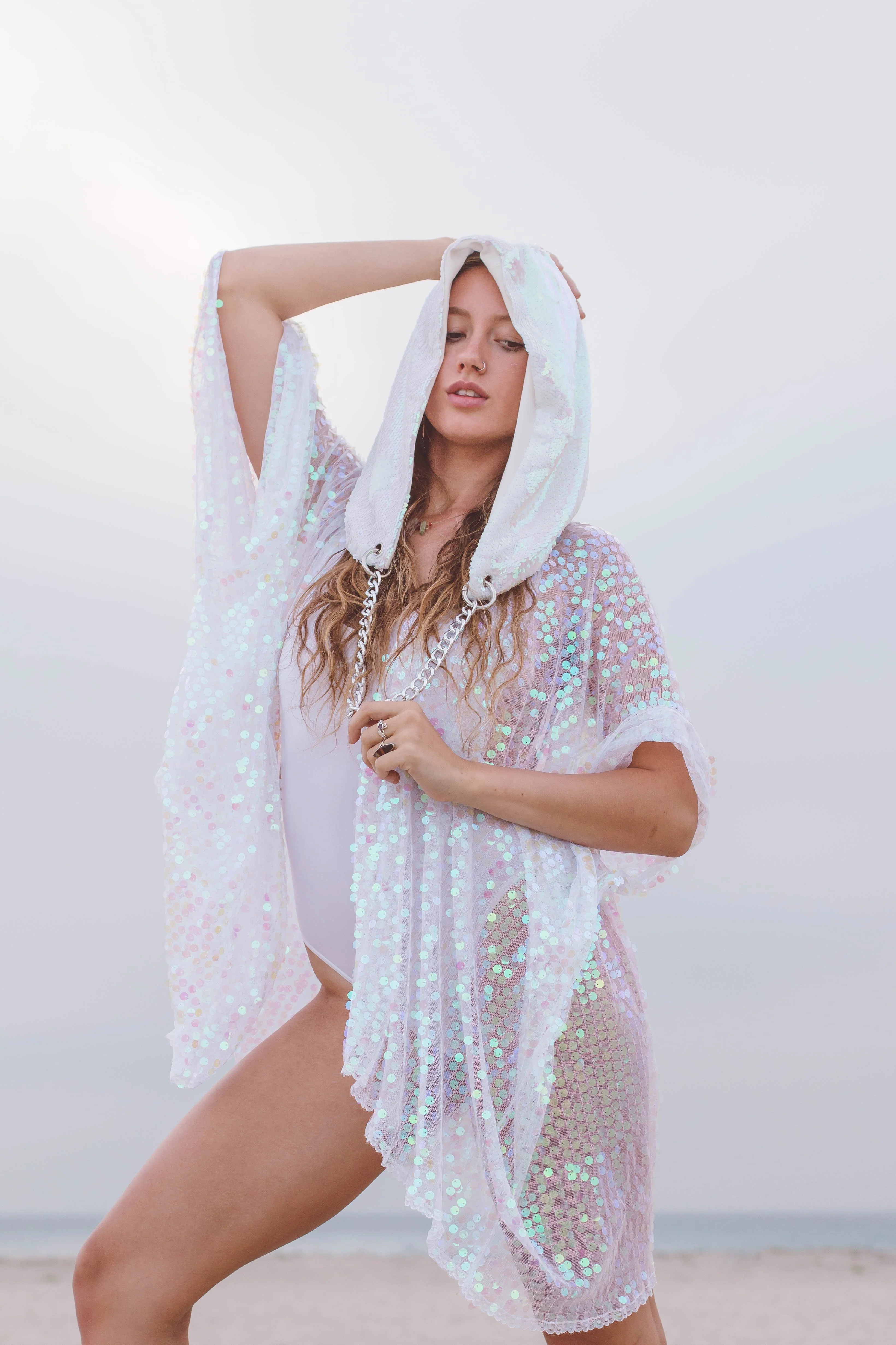 Reversible Sequin Hood - Iridescent & White - Image 7