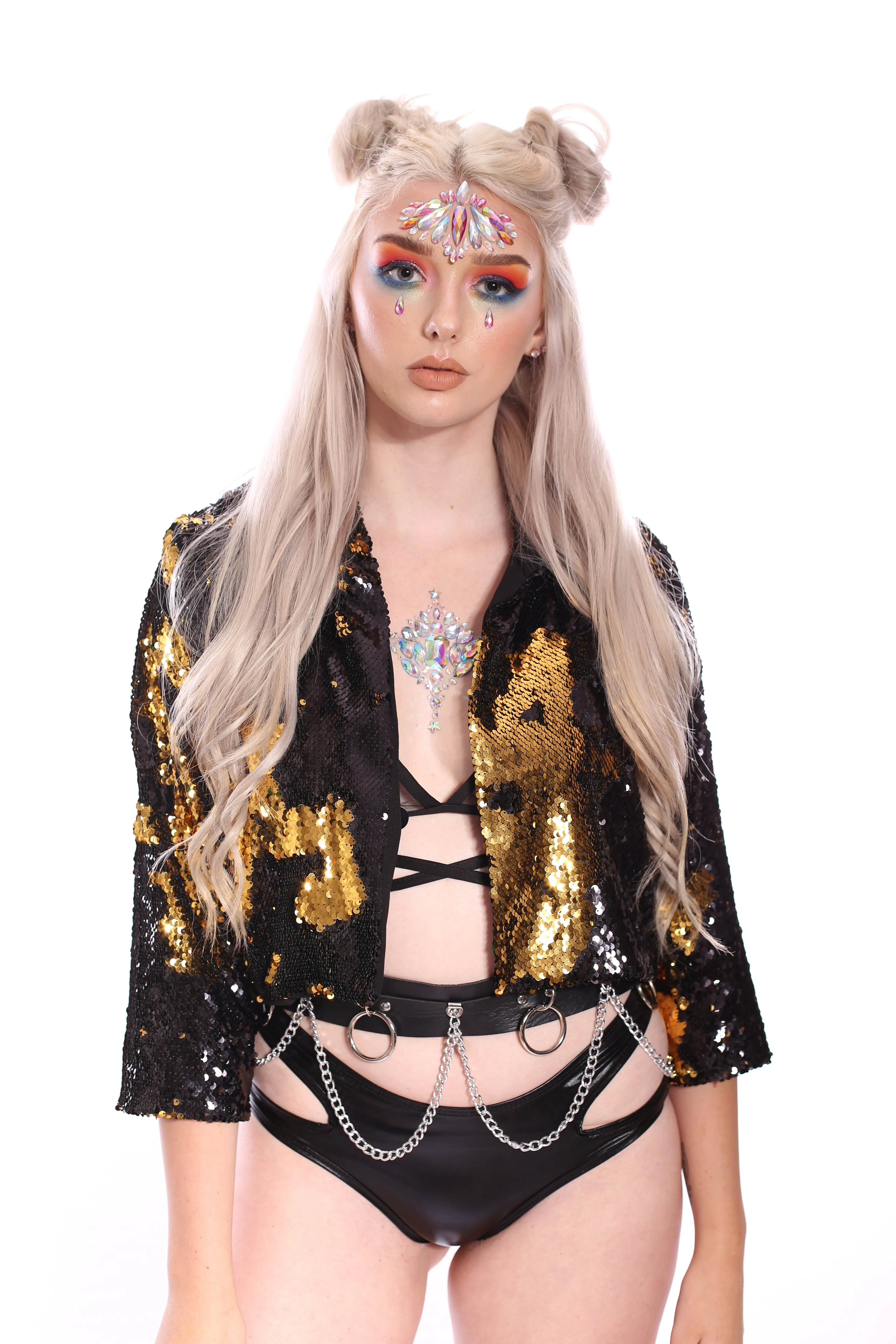 Reversible Sequin Jacket - Black & Gold - Image 7