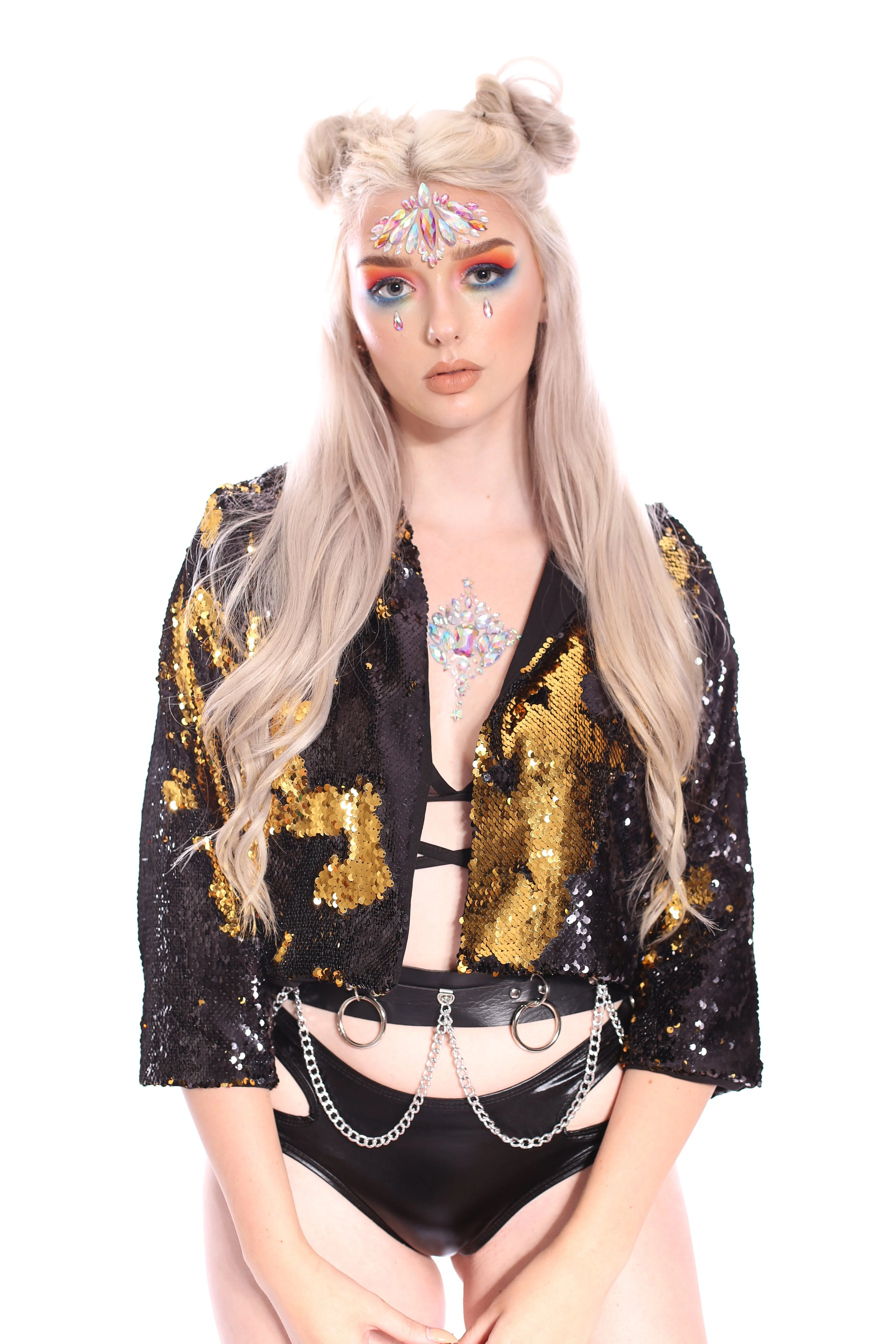 Reversible Sequin Jacket - Black & Gold - Image 8