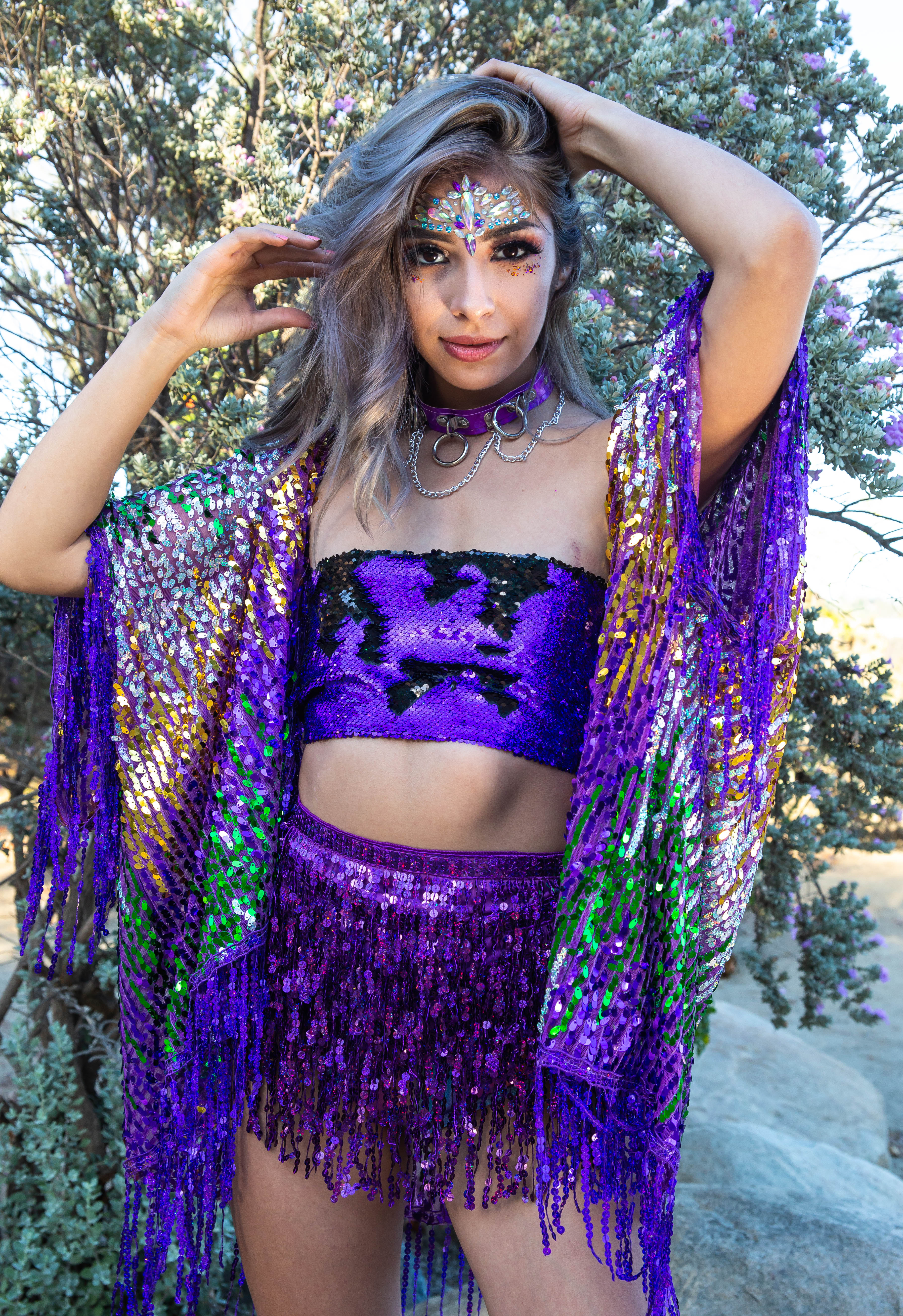 Reversible Sequin Tube Top in Violet/Black Hologram - Image 3