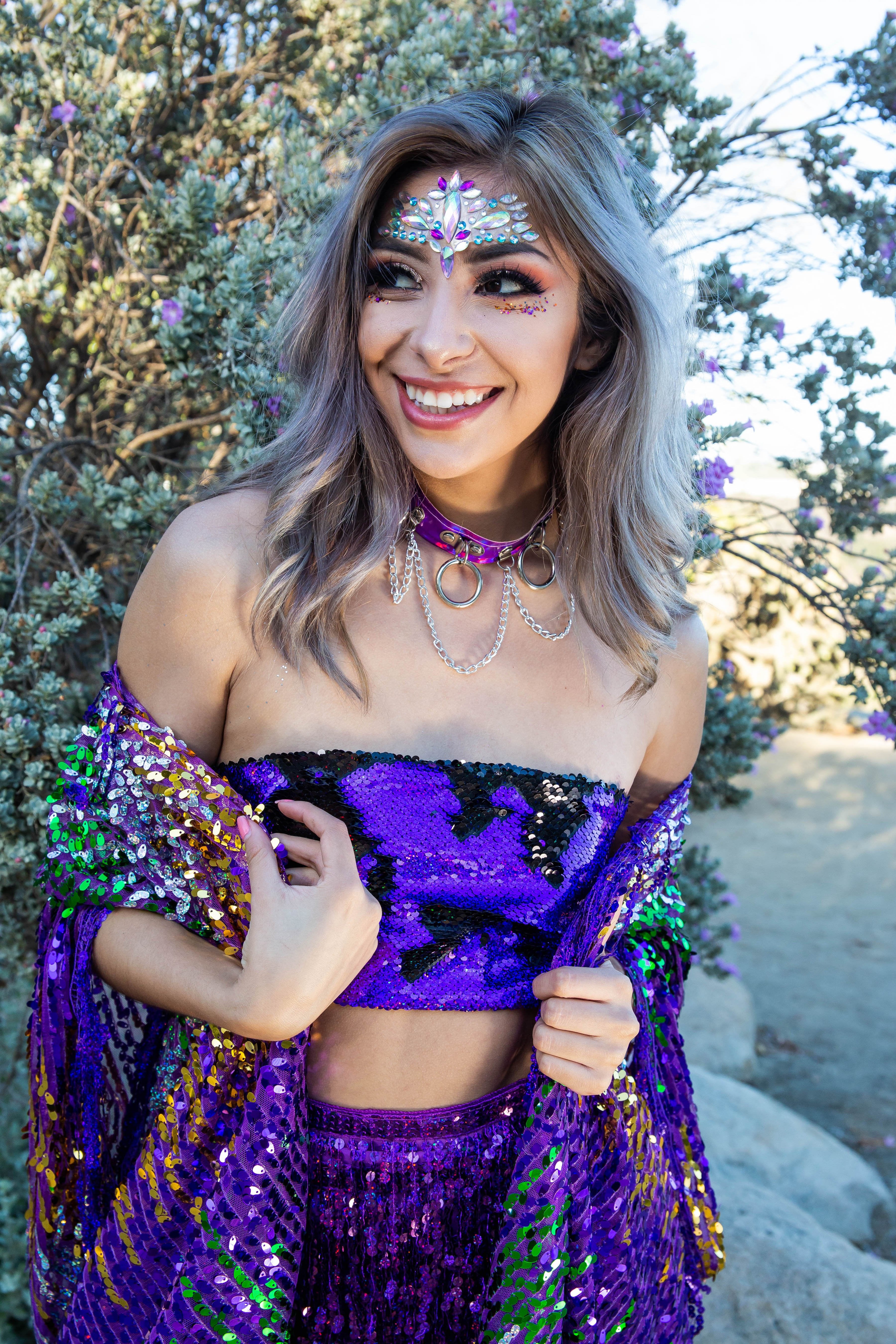 Reversible Sequin Tube Top in Violet/Black Hologram - Image 4