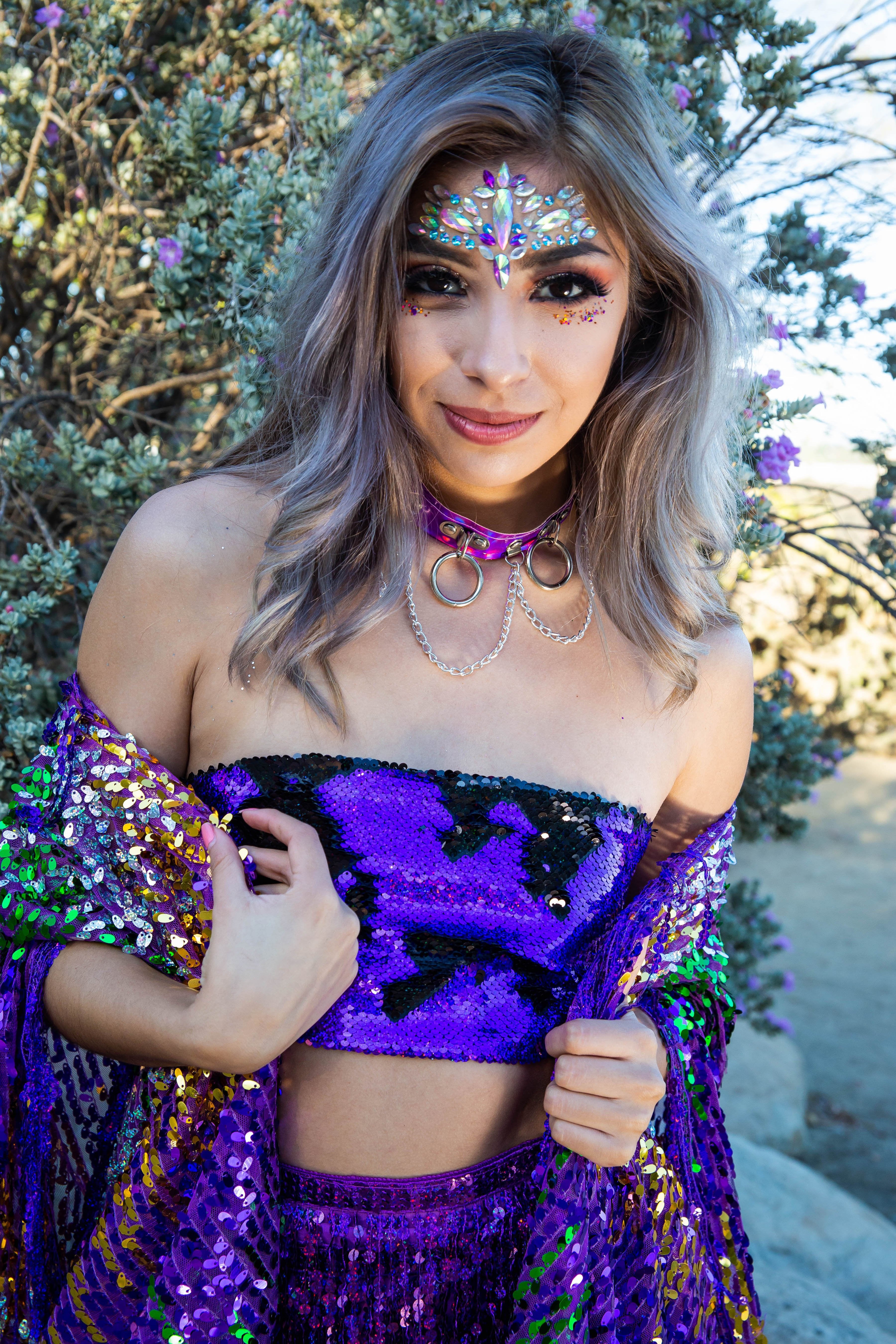 Reversible Sequin Tube Top in Violet/Black Hologram - Image 5