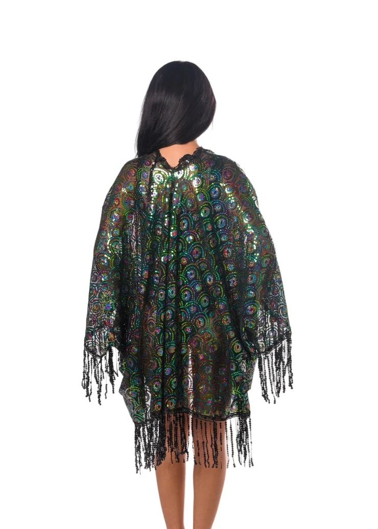 Sequin Tassel Kimono- Green Peacock - Image 5