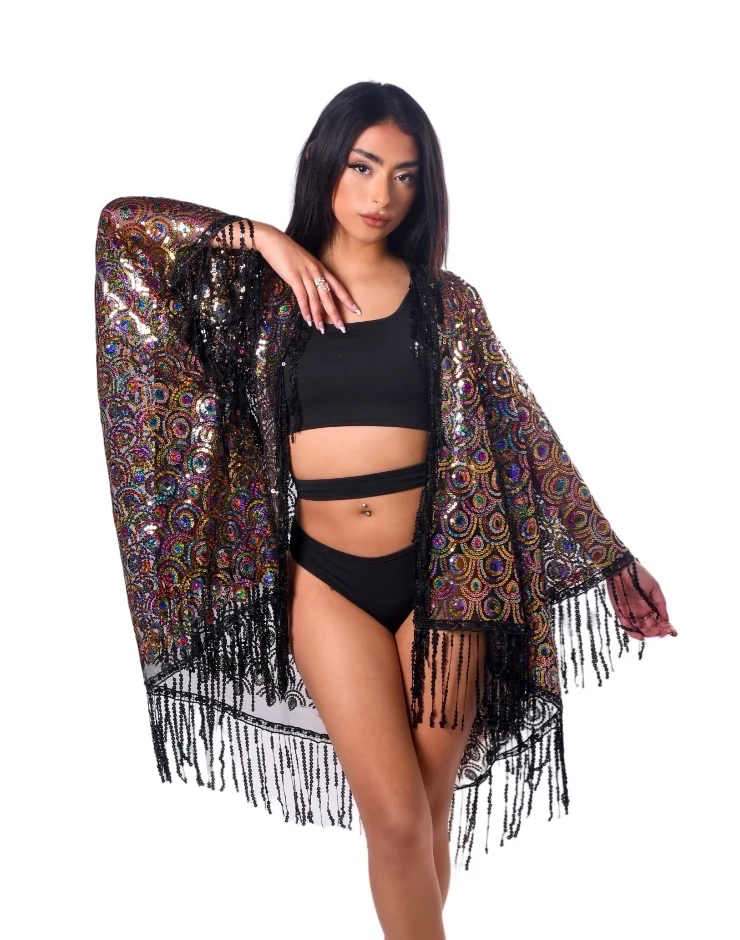 Sequin Tassel Kimono- Peacock