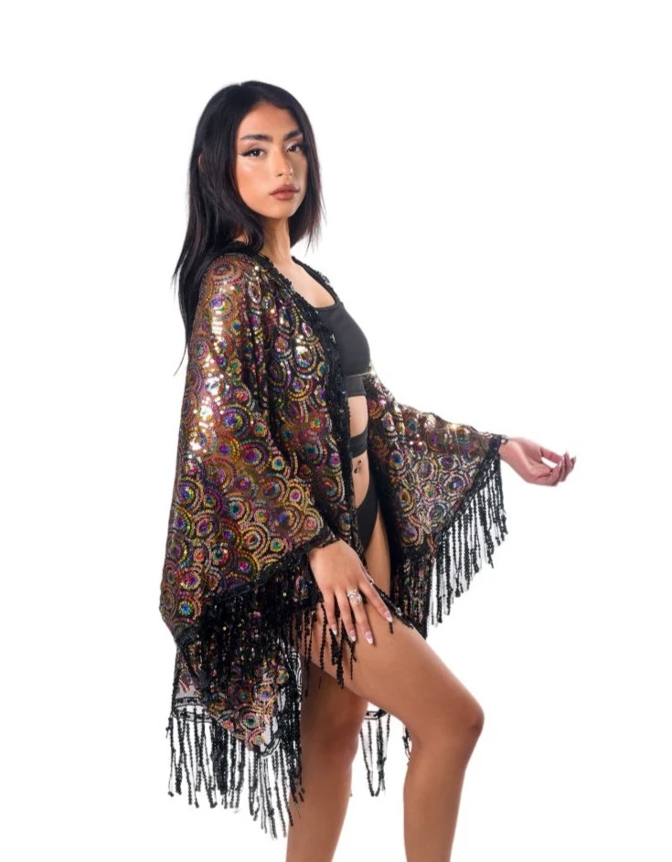 Sequin Tassel Kimono- Peacock - Image 2